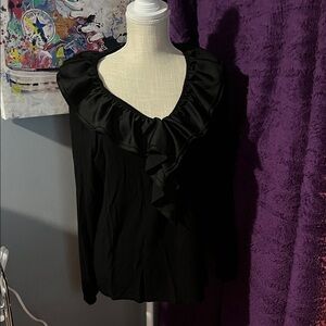 Sz 1X Ralph Lauren Black Ruffled Blouse